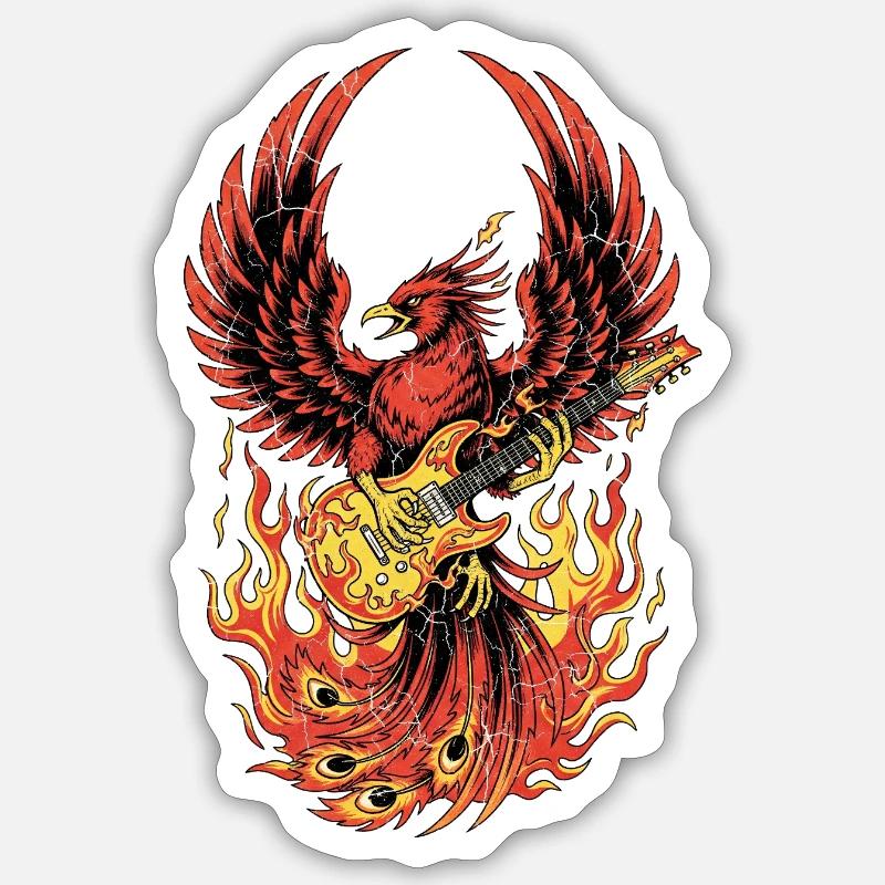 Fiery Eagle Guitare Rock Design Sticker taille S (10 x 10 cm)