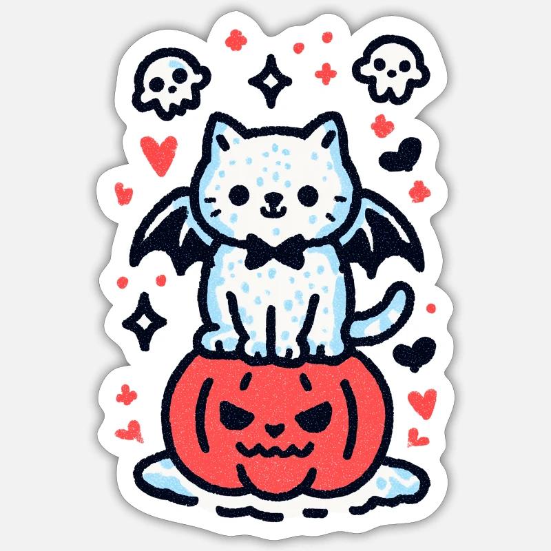 Chat citrouille - Sticker taille S (10 x 10 cm) - blanc mat