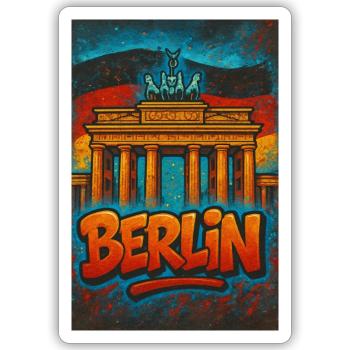 T-shirt Grafiti Berlin avec Porte de Brandebourg - Sticker taille S (10 x 10 cm) - blanc mat - Devant