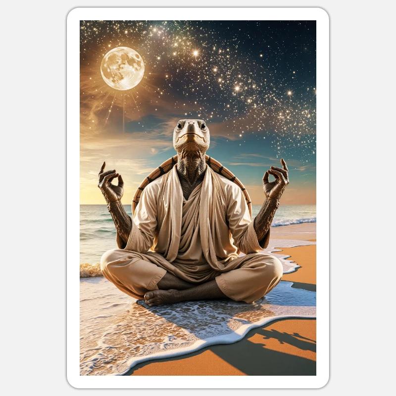 Humanoid Turtle Meditating Under the Moon - Sticker size S (10 x 10 cm) - white matte