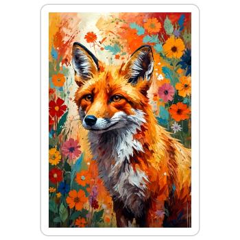 Fleurs de renard abstraites, cadeau pour amoureux des renards - Sticker taille S (10 x 10 cm) - blanc mat - Devant