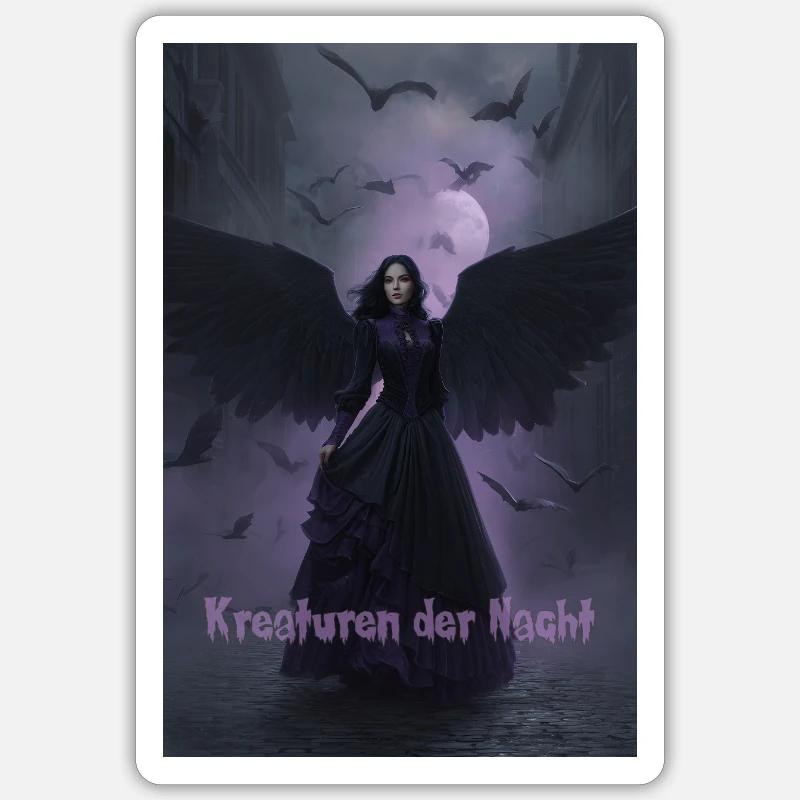 Créature nocturne aux ailes noires - Sticker taille S (10 x 10 cm) - blanc mat