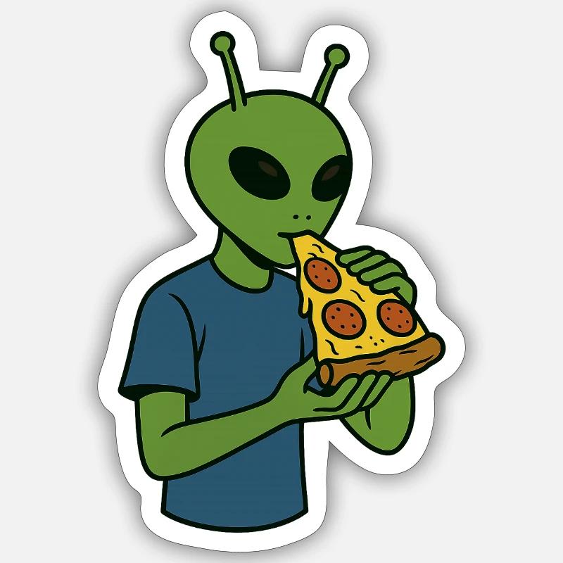 Alien with Pizza Snack Design - Sticker size S (10 x 10 cm) - white matte