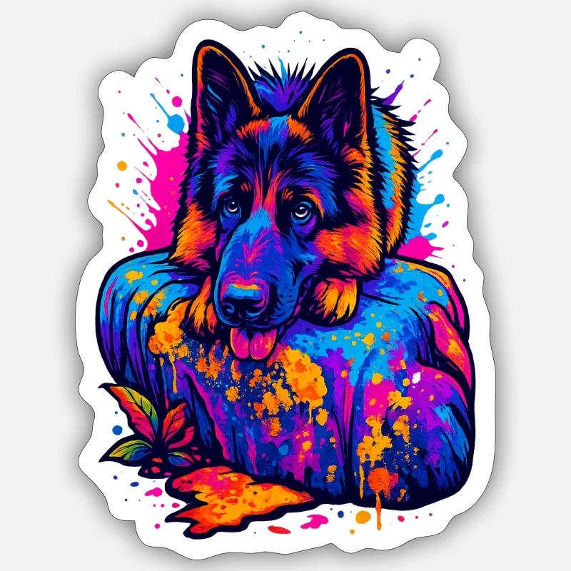 German Shepherd with Paint Splash Sticker size S (10 x 10 cm)