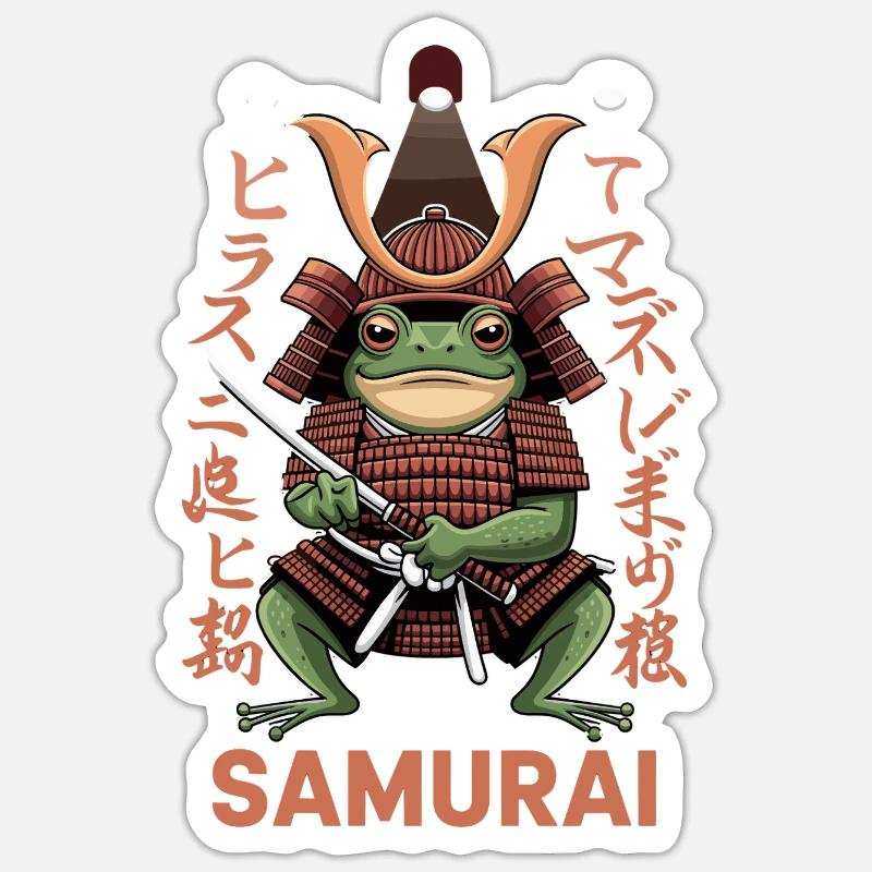 Samurai Frog Warrior Illustration with Sticker size S (10 x 10 cm)