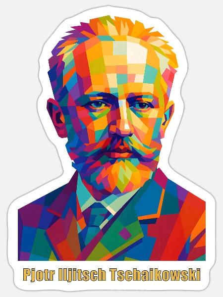 Farbige Gemälde-Ikonografie von Tschaikowski - Sticker Größe S (10 x 10 cm) - Mattweiß