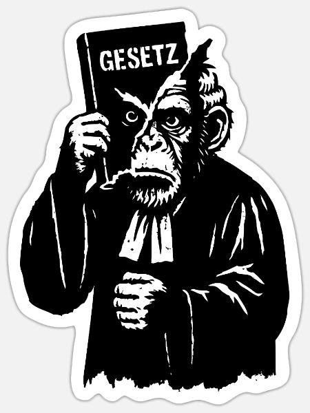 Humorvolle Affenrechts Parodie Illustration - Sticker Größe S (10 x 10 cm) - Mattweiß