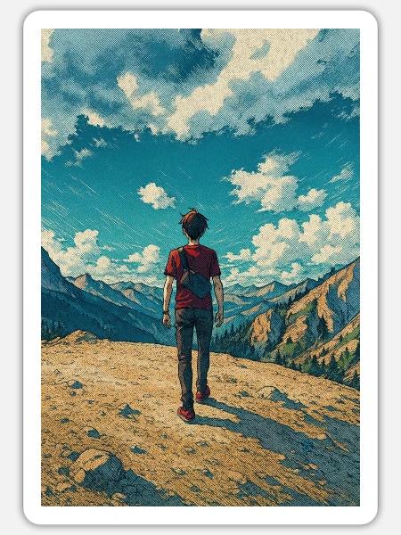 Bergentdecker auf Blue Sky Landscape - Sticker Größe S (10 x 10 cm) - Mattweiß