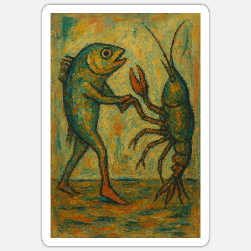 Abstrait Danse du poisson Impression d’art Sticker taille S (10 x 10 cm)