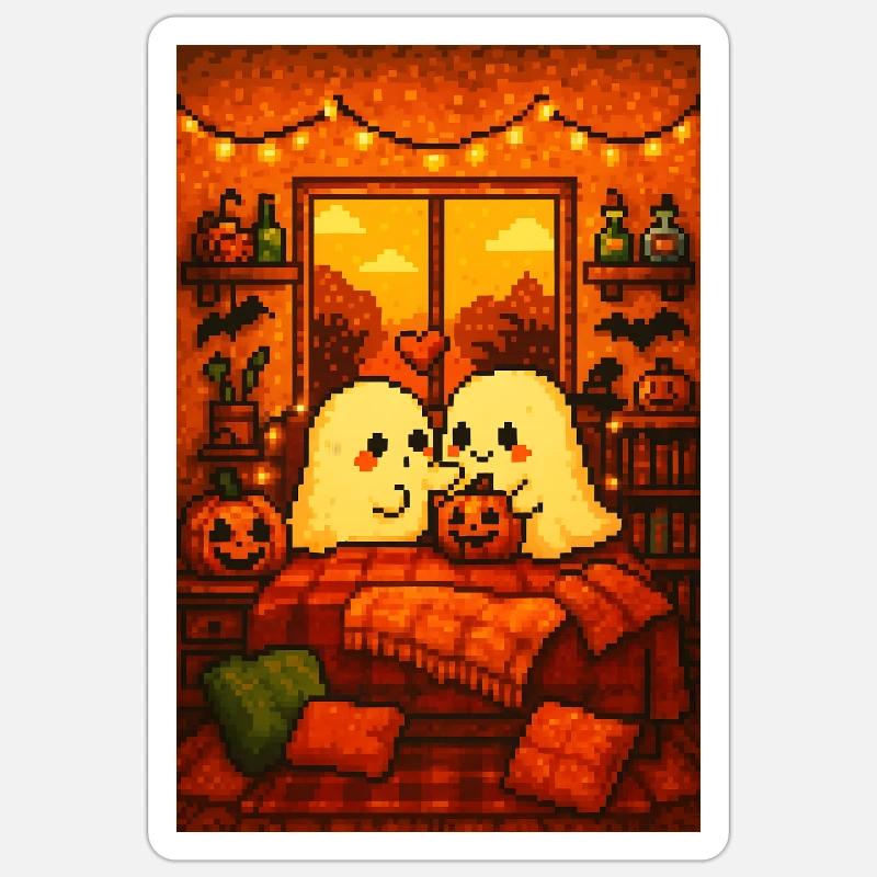 Cute Ghosts Pixel Art - Sticker size S (10 x 10 cm) - white matte