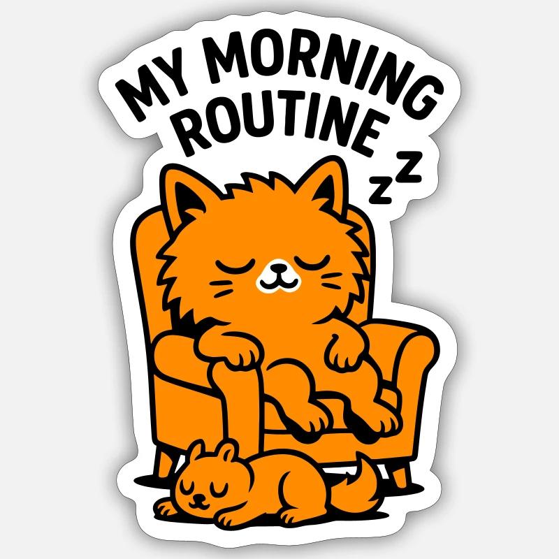 Routine matinale chat Sticker taille S (10 x 10 cm)