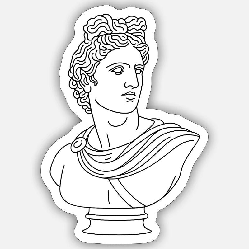 Buste d’Apollon stylisé | Illustration minimaliste - Sticker taille S (10 x 10 cm) - blanc mat