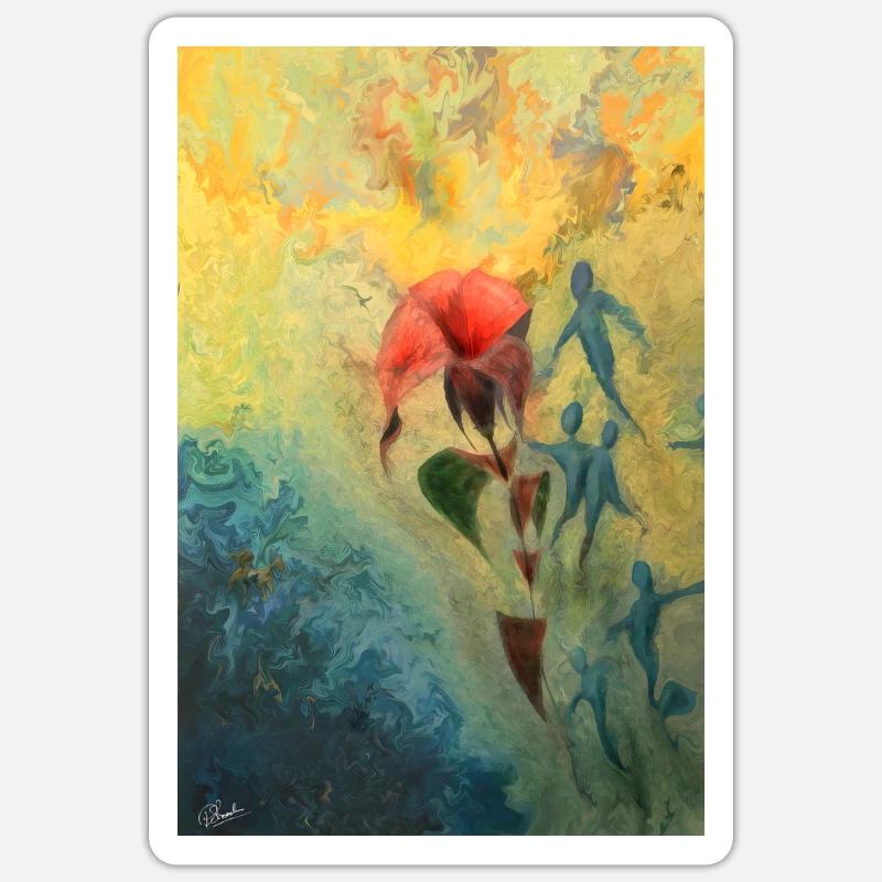 Scène florale abstraite - Sticker taille S (10 x 10 cm) - blanc mat