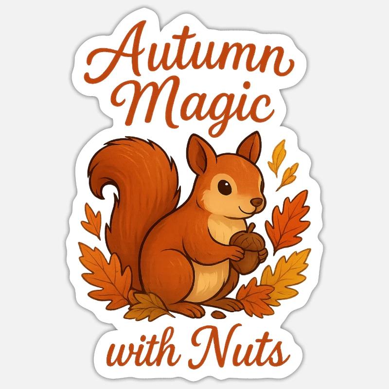  Herbstzauber mit Nüssen – Süßes Eichhörnchen - Sticker Größe S (10 x 10 cm) - Mattweiß