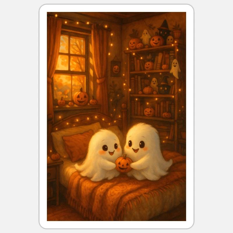 Fantômes mignons d’Halloween en automne - Sticker taille S (10 x 10 cm) - blanc mat