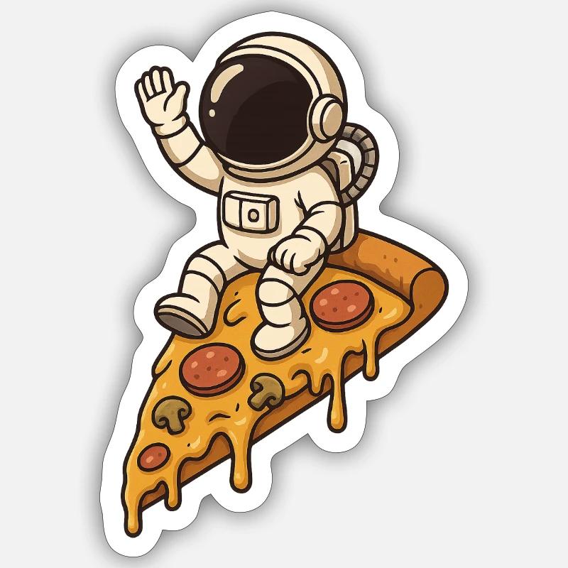 Space astronaut on pizza slice - Sticker size S (10 x 10 cm) - white matte