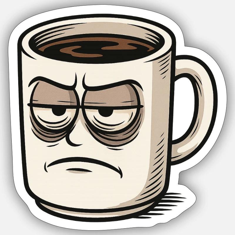 Coffee cup with grumpy face Sticker size S (10 x 10 cm)