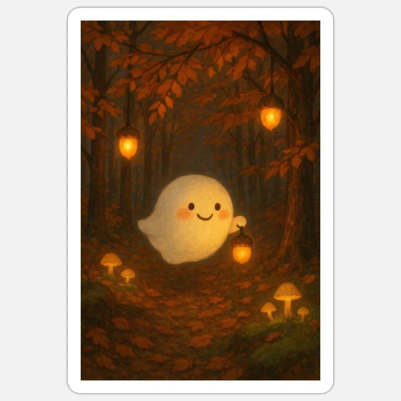 Fantôme dans la forêt d’automne - Sticker taille S (10 x 10 cm) - blanc mat