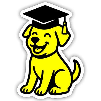 Bachelor Hund / Diplom Hund - Sticker Größe S (10 x 10 cm) - Mattweiß - Vorne
