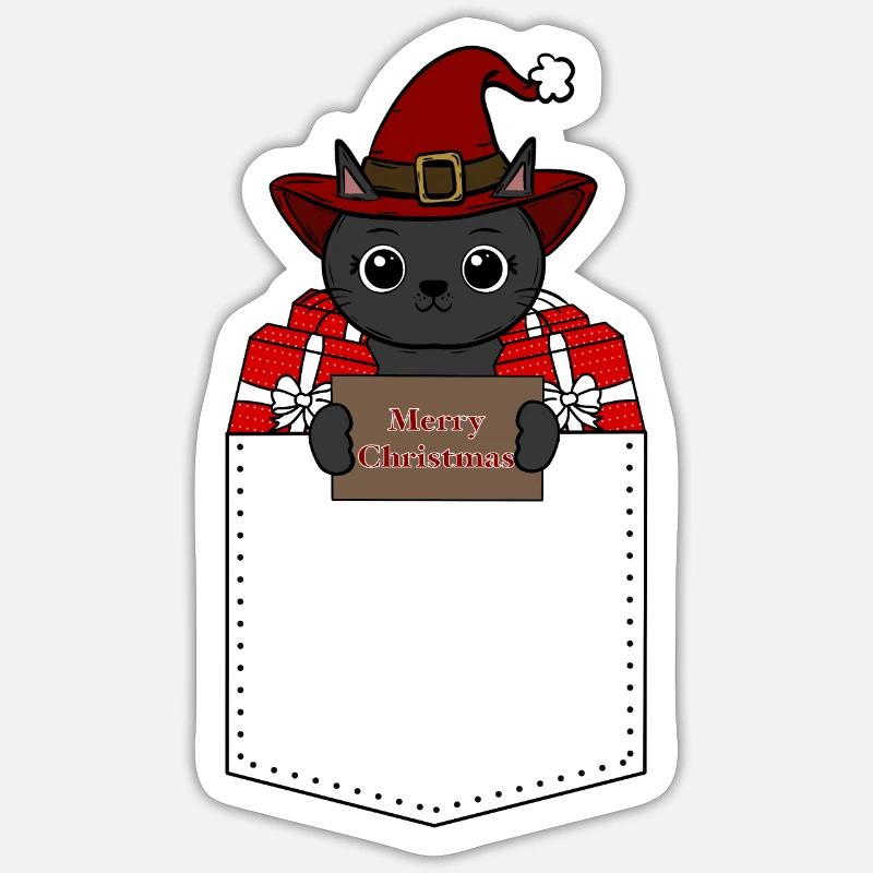 Noël chat - Sticker taille S (10 x 10 cm) - blanc mat