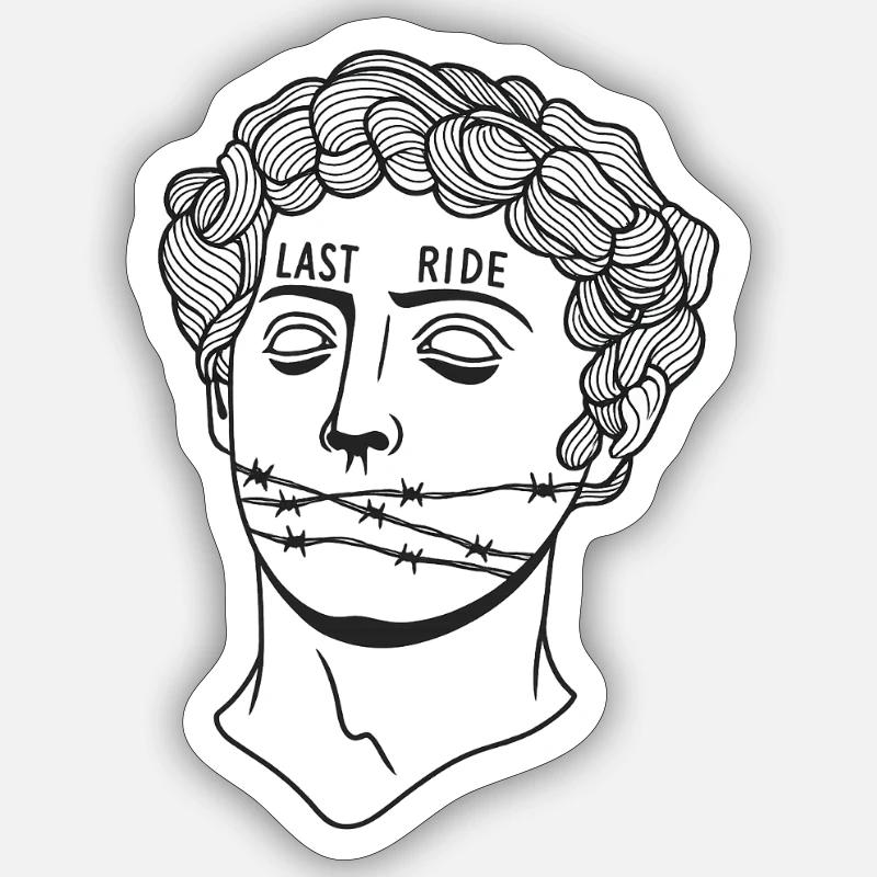 Last Ride Mask with Barbed Wire - Sticker size S (10 x 10 cm) - white matte