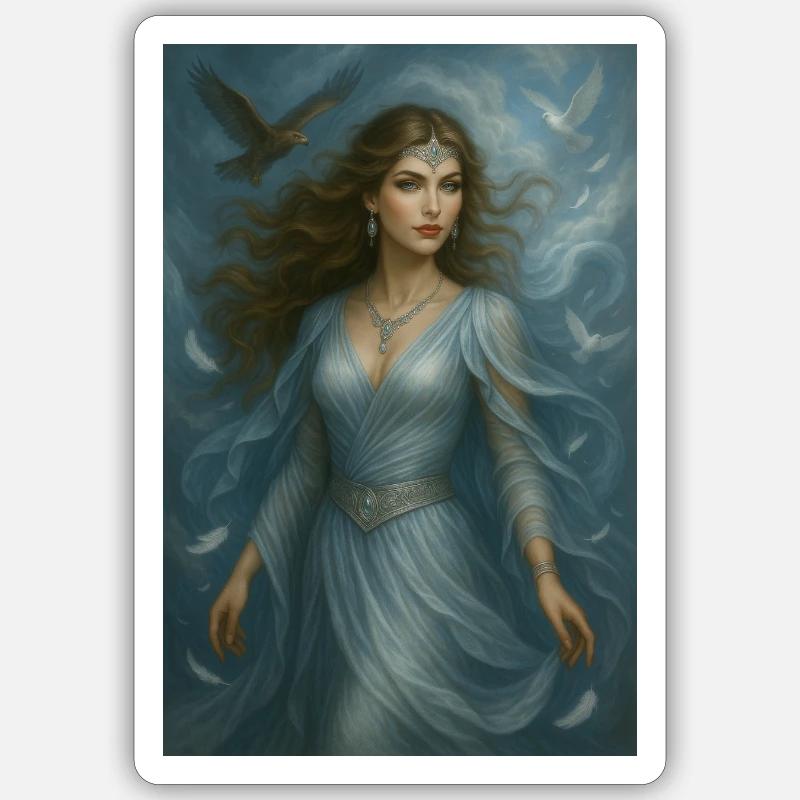 Déesse Céleste – Lumière et Oiseaux Blancs Sticker taille S (10 x 10 cm)