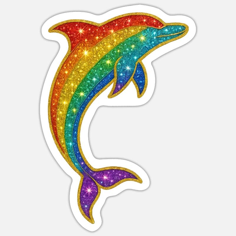 Glitzernder Regenbogen-Delfin - Sticker Größe S (10 x 10 cm) - Mattweiß