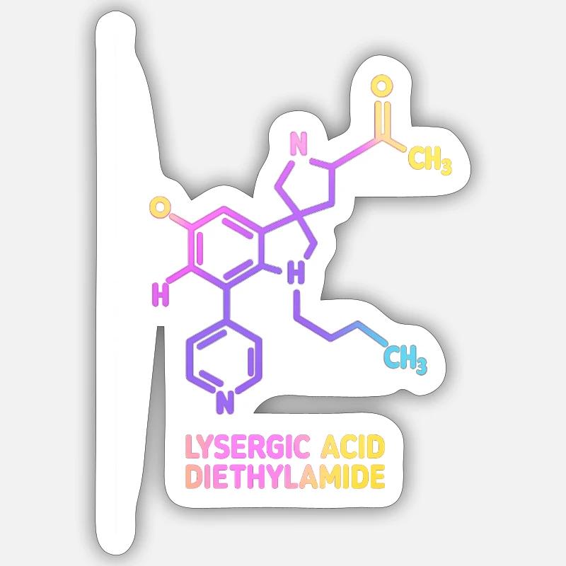 Art moléculaire psychédélique LSD - Sticker taille S (10 x 10 cm) - blanc mat