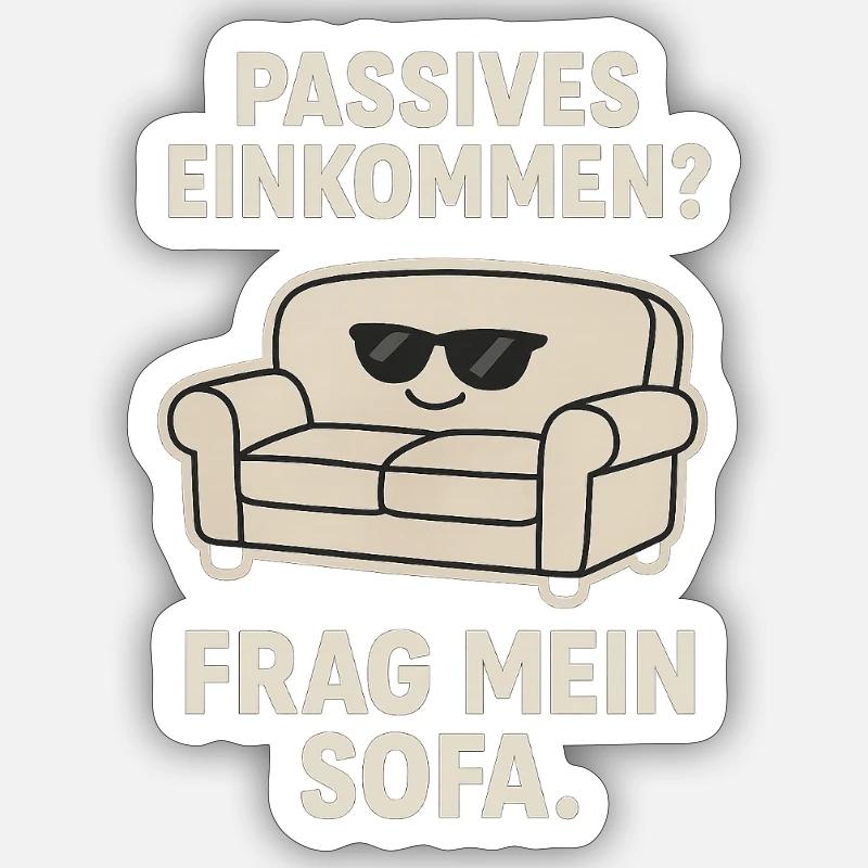 Sofa Sparwitz Passives Einkommen - Sticker Größe S (10 x 10 cm) - Mattweiß