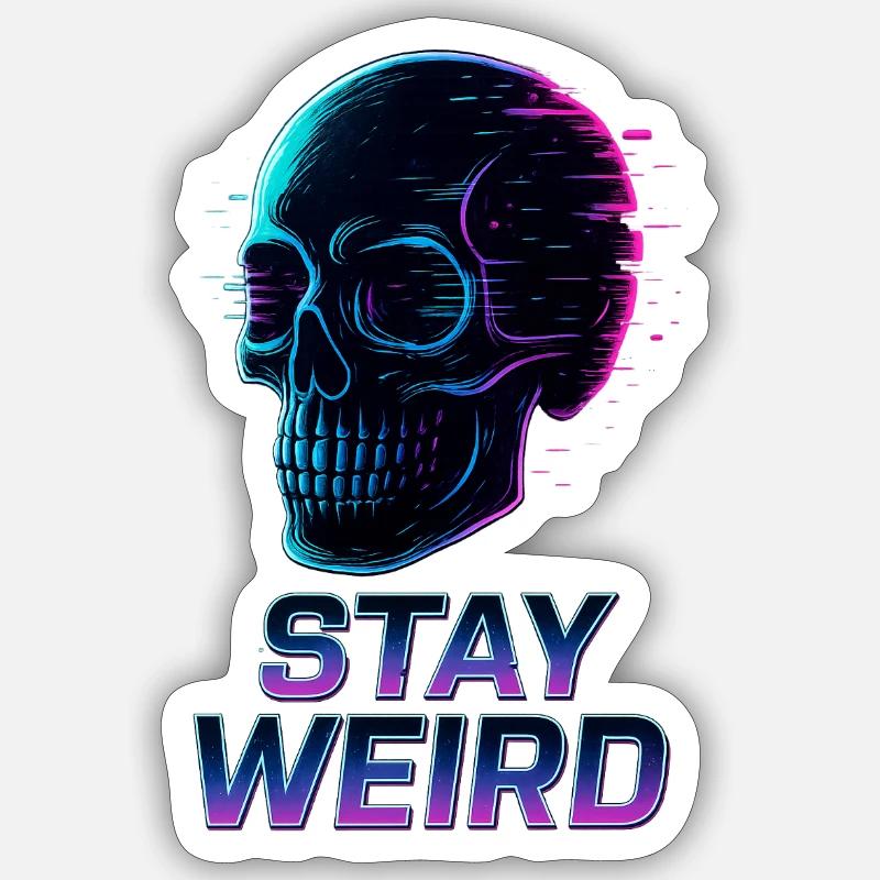 Restez bizarre Neon Skull - Sticker taille S (10 x 10 cm) - blanc mat