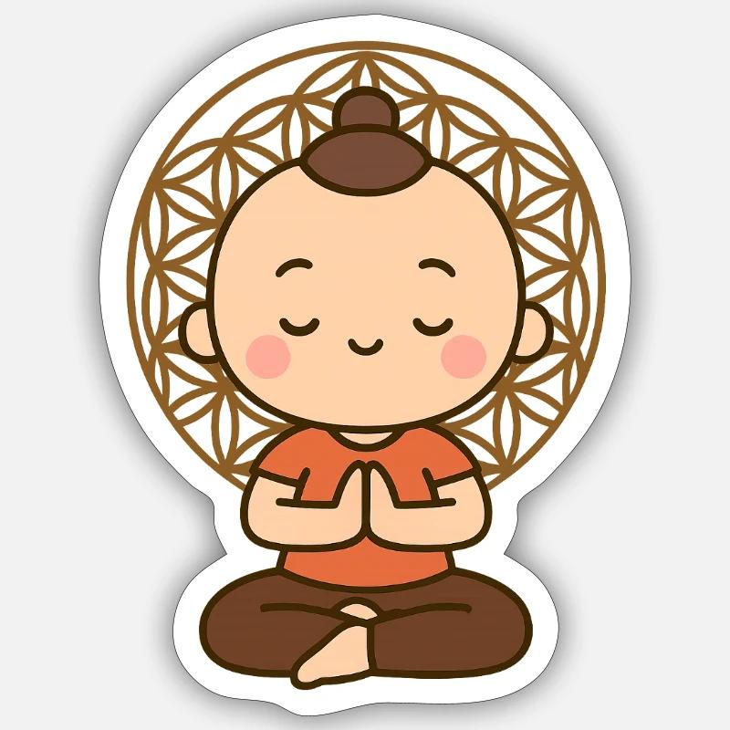 Méditation devant la Fleur de Vie - Sticker taille S (10 x 10 cm) - blanc mat