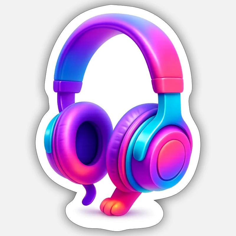 Neon Gradient Kopfhörer - Sticker Größe S (10 x 10 cm) - Mattweiß