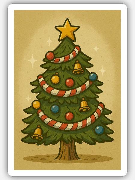 Weihnachtsbaum mit Zuckerschnur und Glocken - Sticker Größe S (10 x 10 cm) - Mattweiß