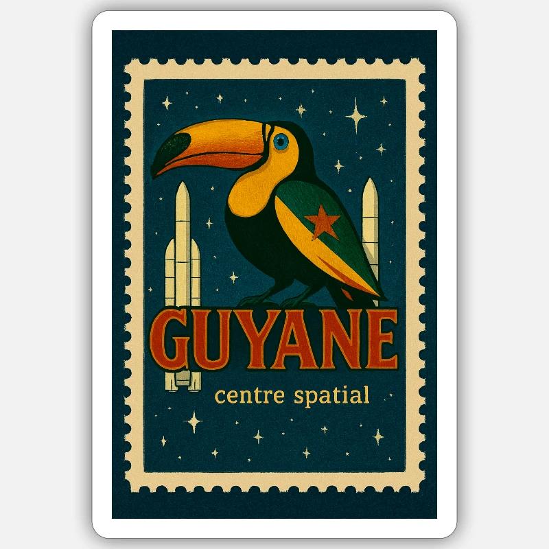 Toucan Spatial Guyane - Sticker taille S (10 x 10 cm) - blanc mat
