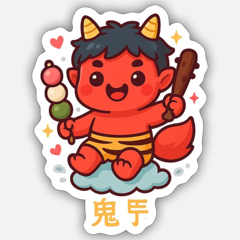 Oni doux avec dango et bâton Sticker taille S (10 x 10 cm)