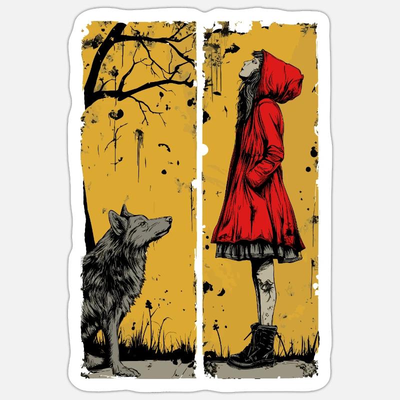 Rotkäppchen und der Wolf - Sticker Größe S (10 x 10 cm) - Mattweiß