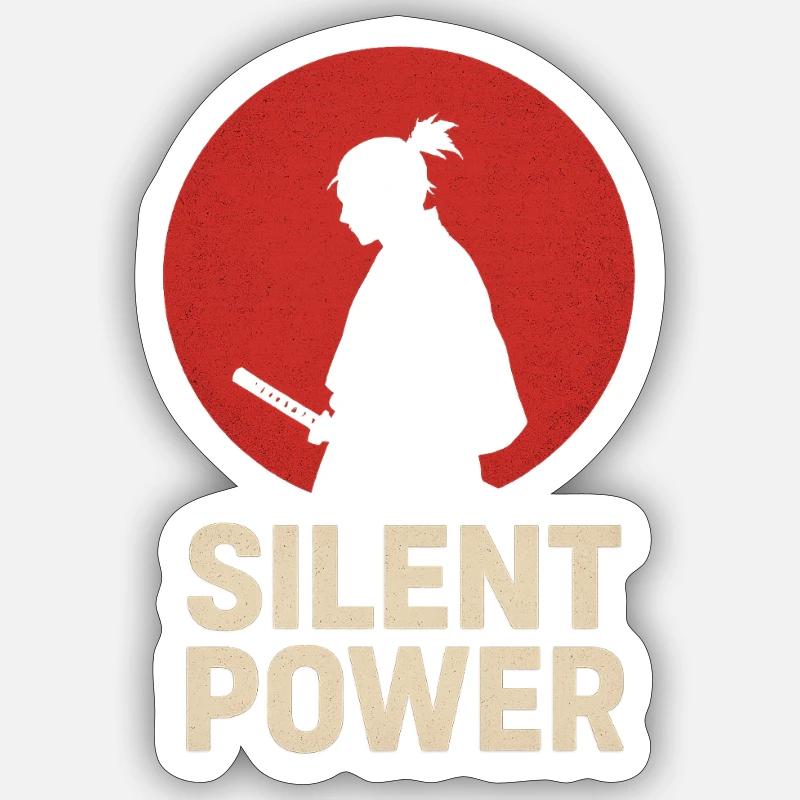 Puissance silencieuse avec Katana - Sticker taille S (10 x 10 cm) - blanc mat
