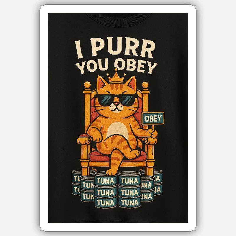 Cat King Commands with Tuna - Sticker size S (10 x 10 cm) - white matte