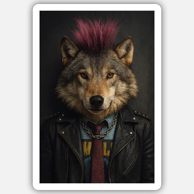 Wolfs Punk Mohawk Lederjacke - Sticker Größe S (10 x 10 cm) - Mattweiß