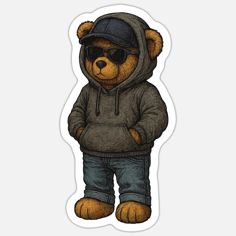 Urban Kapuzenpullover Bär - Sticker Größe S (10 x 10 cm) - Mattweiß