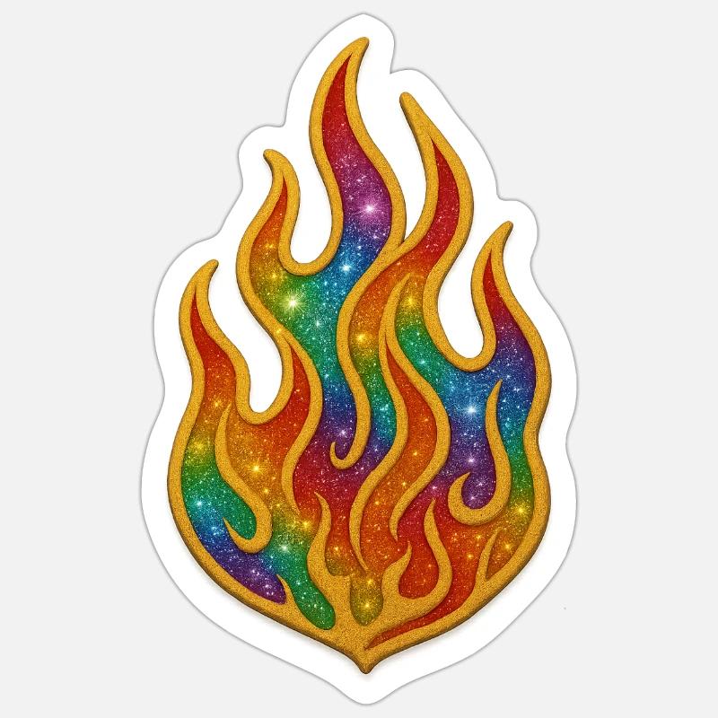 Écusson de feu arc-en-ciel - Sticker taille S (10 x 10 cm) - blanc mat