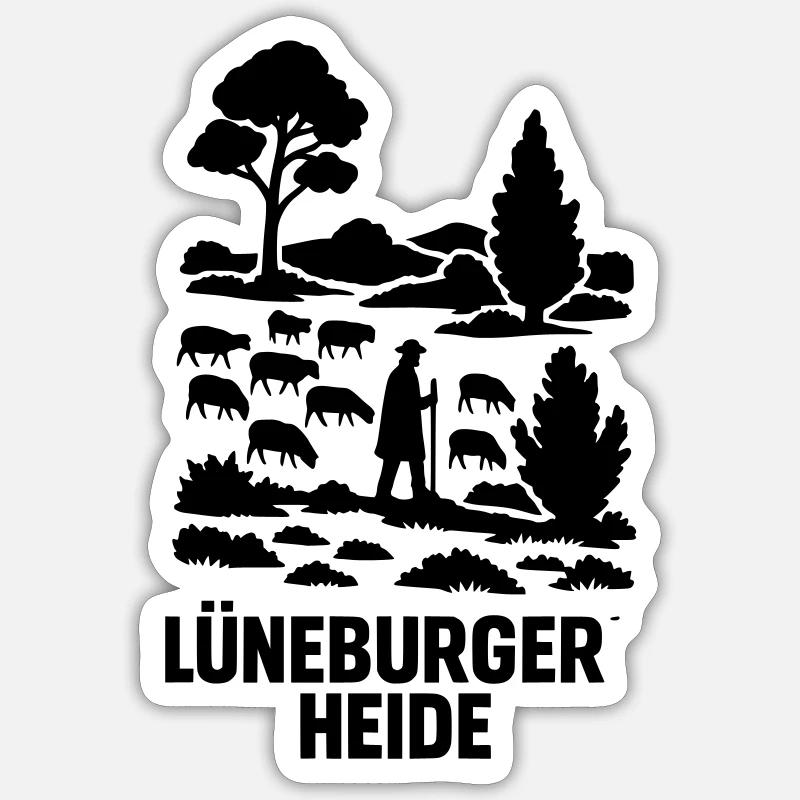 Lüneburger Heide Schäfer Heidschnucken Idylle Sticker Größe S (10 x 10 cm)