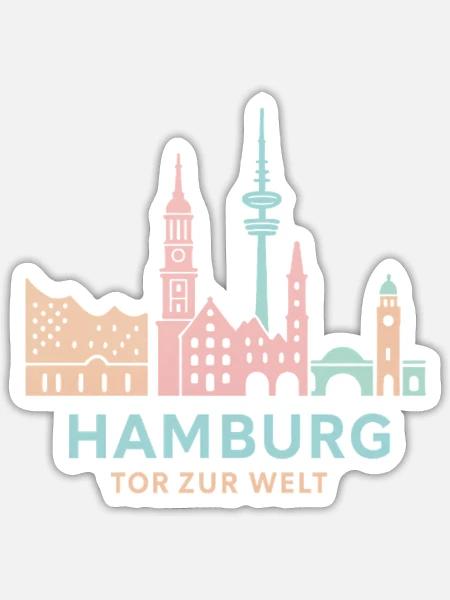 Hamburg Tor zur Welt Skyline - Sticker Größe S (10 x 10 cm) - Mattweiß