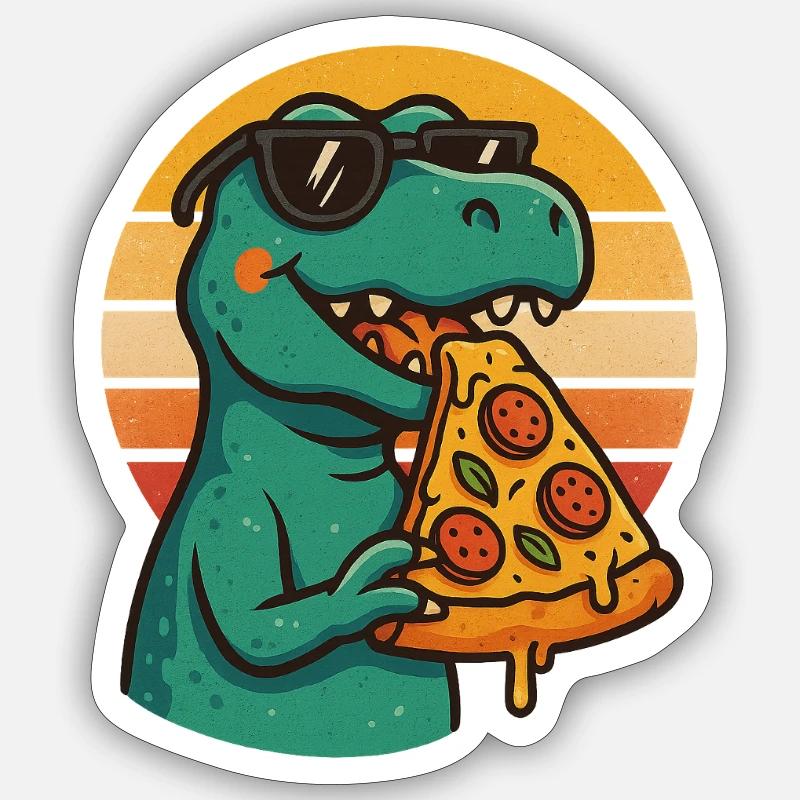 Pizza Saurus Retro - Sticker Größe S (10 x 10 cm) - Mattweiß