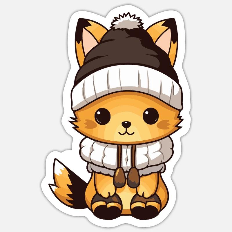 Fuchs Winter Tier Baby Comic - Sticker Größe S (10 x 10 cm) - Mattweiß