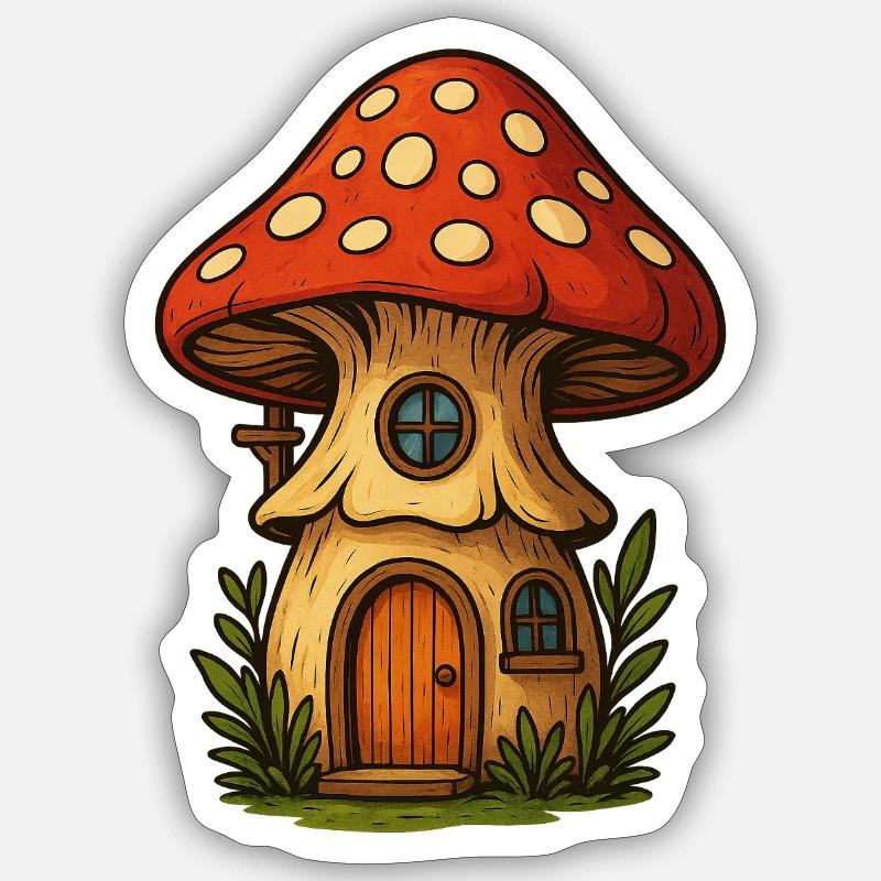 Maison champignon - Sticker taille S (10 x 10 cm) - blanc mat