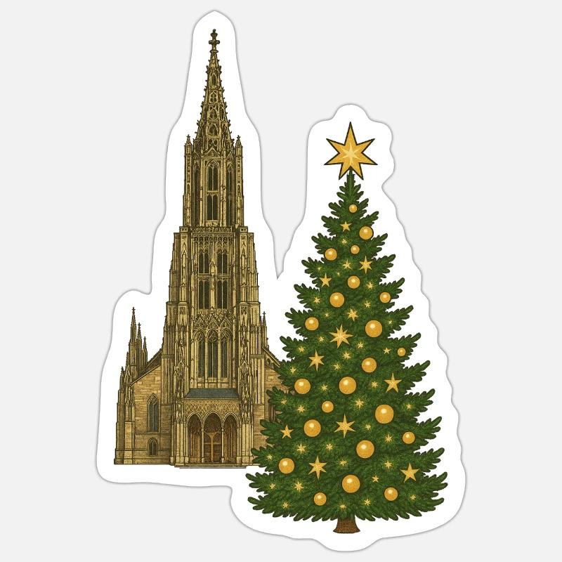 Marché de Noël d’Ulm | Cathédrale d’Ulm - Sticker taille S (10 x 10 cm) - blanc mat