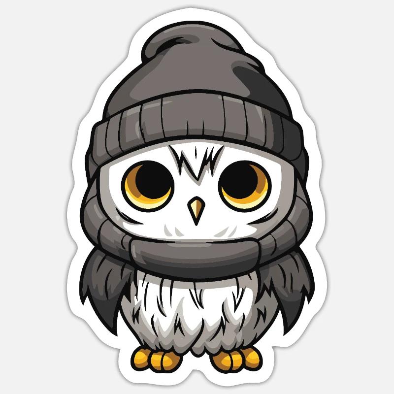 Eule Comic Winter Cozy - Sticker Größe S (10 x 10 cm) - Mattweiß