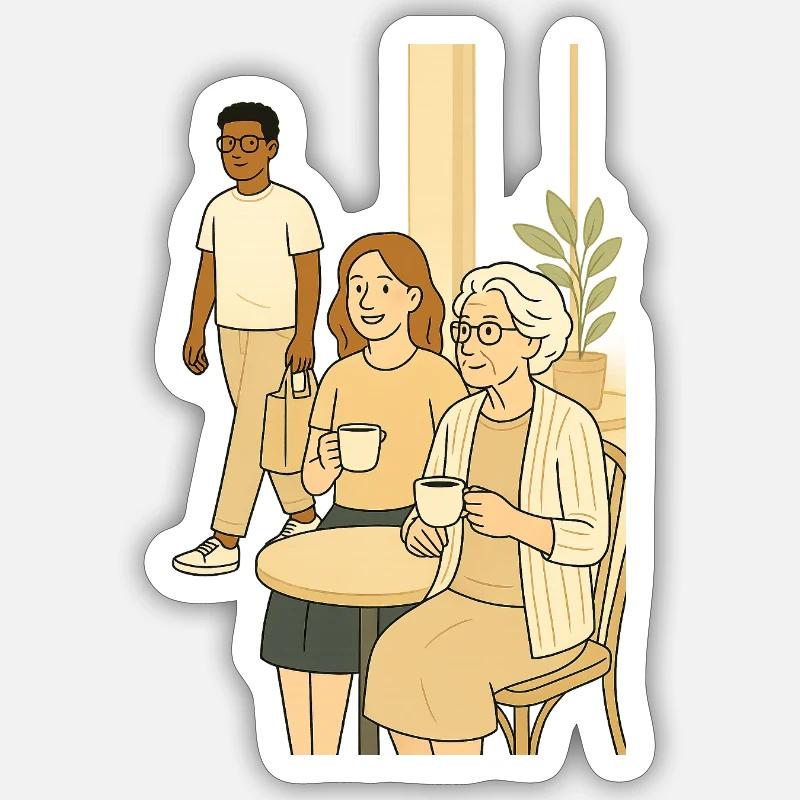 Générations de l’heure du café - Sticker taille S (10 x 10 cm) - blanc mat