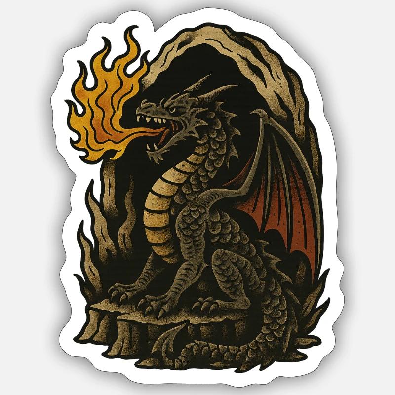 Flammender Drache - Sticker Größe S (10 x 10 cm) - Mattweiß